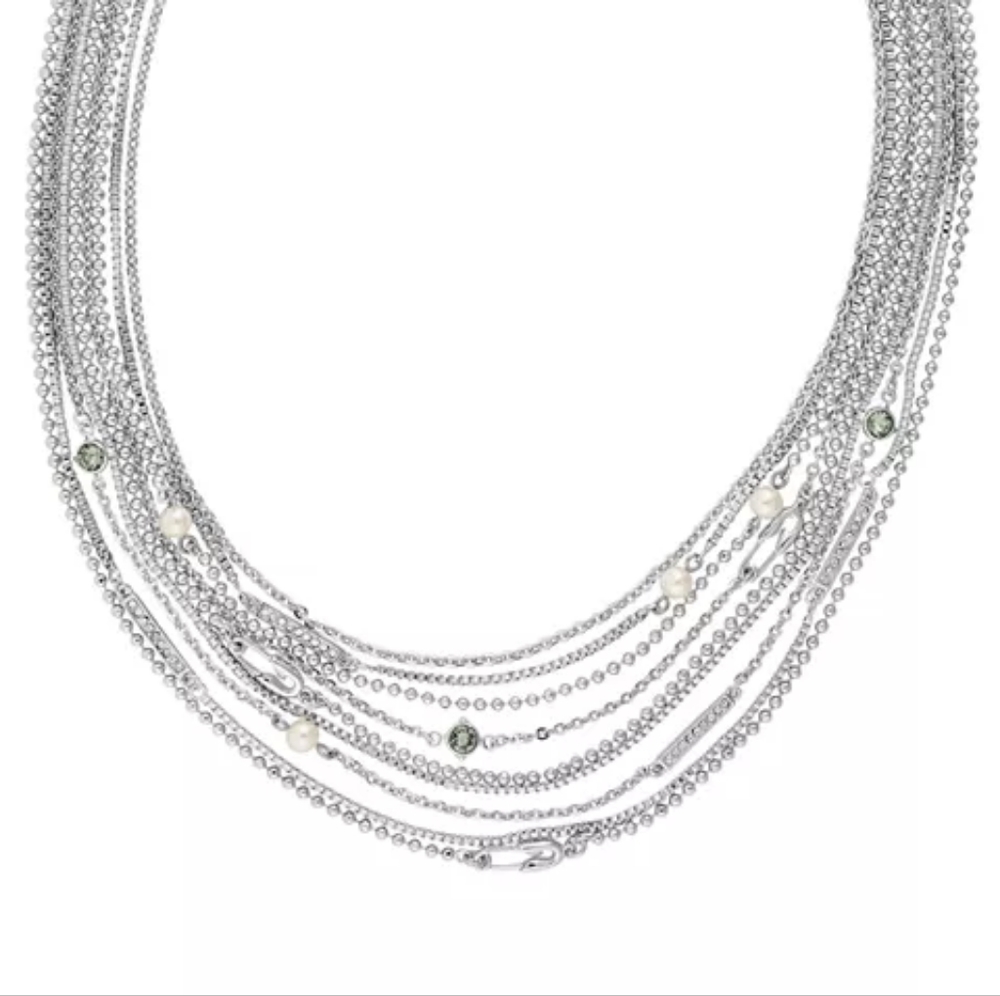 Karl Lagerfeld - Crystal, Pearl, & Safety Pin Multi-chain Necklace